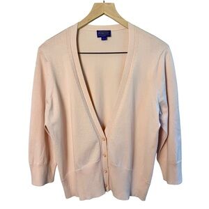 Pendleton 3/4 Sleeve V-Neck Silk Blend Cardigan | Peachy-Pink | Size L | NWOT